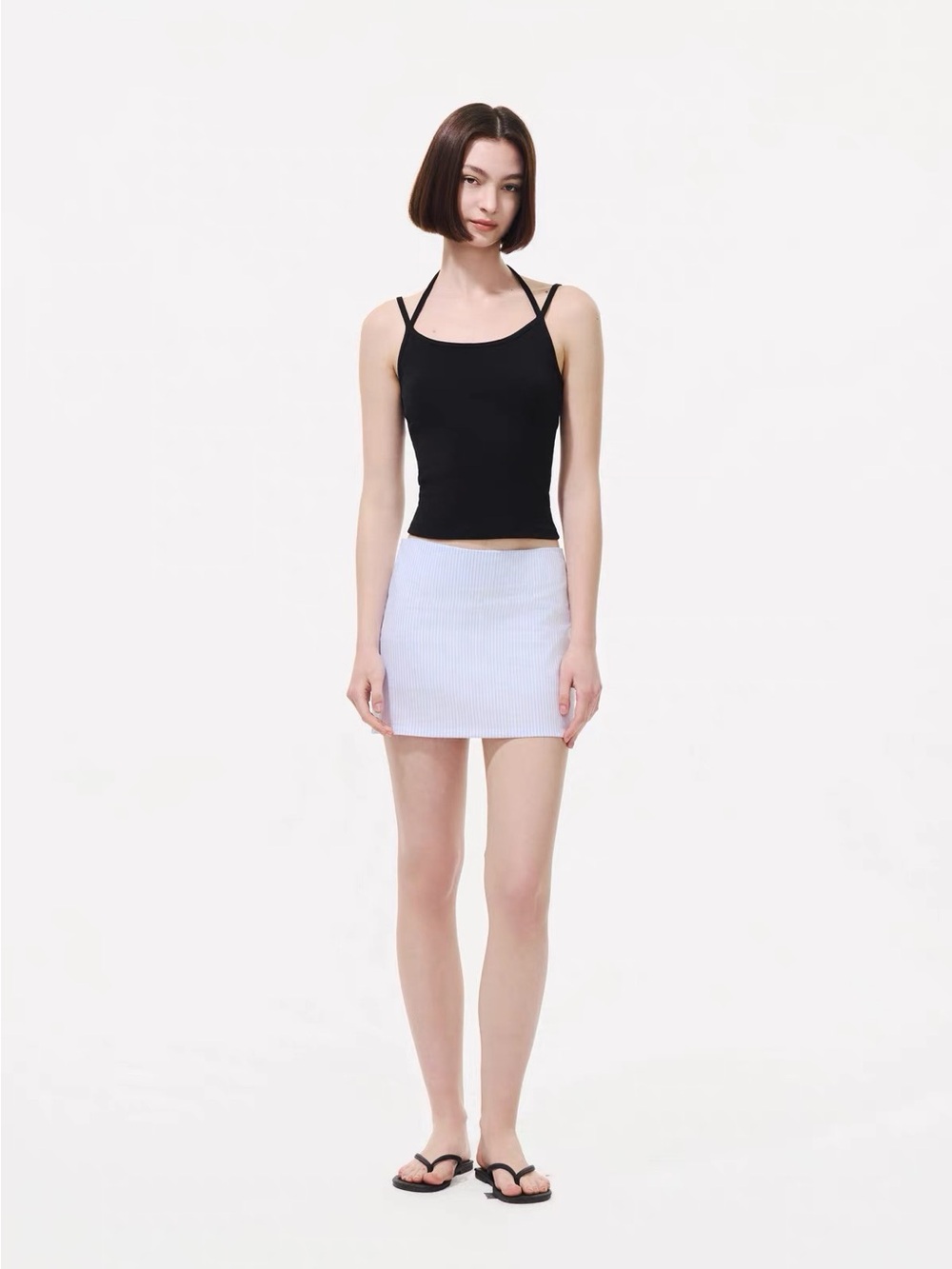 Black Strappy Crop Tank Top
